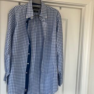 Paul Fredrick Light Blue Non-iron Cotton Check with Contrast Trim